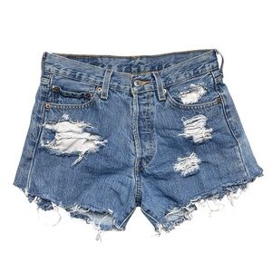 Levi’s high waisted cutoff distressed denim jean cutoff shorts 29